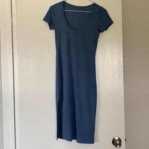 Blue midi dress with leg slit